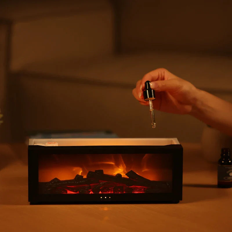 Flame Fireplace Essential Oil Diffuser Cool Mist Humidifier with Remote Control