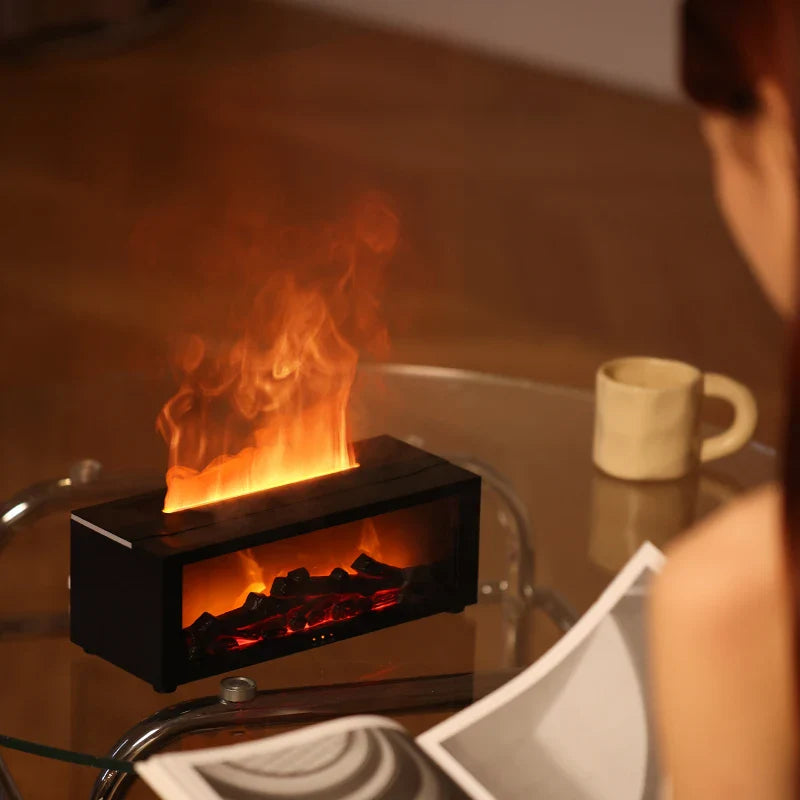 Flame Fireplace Essential Oil Diffuser Cool Mist Humidifier with Remote Control