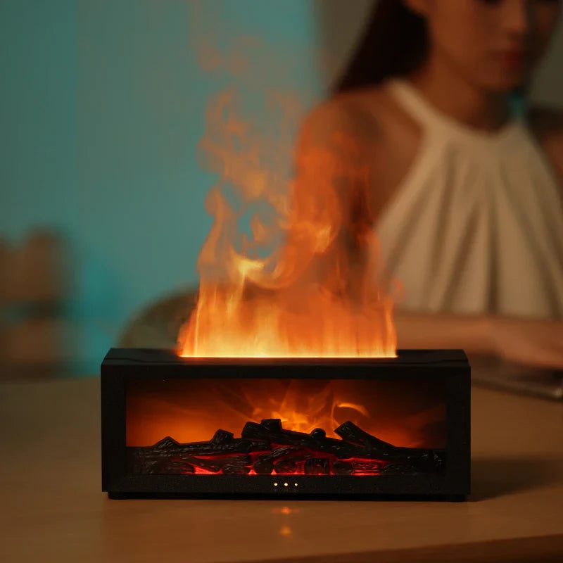 Flame Fireplace Essential Oil Diffuser Cool Mist Humidifier with Remote Control