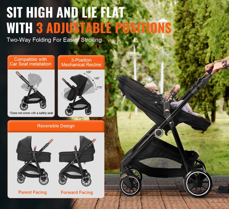 Carbon Steel Newborn Stroller With Leg Cover And Mesh