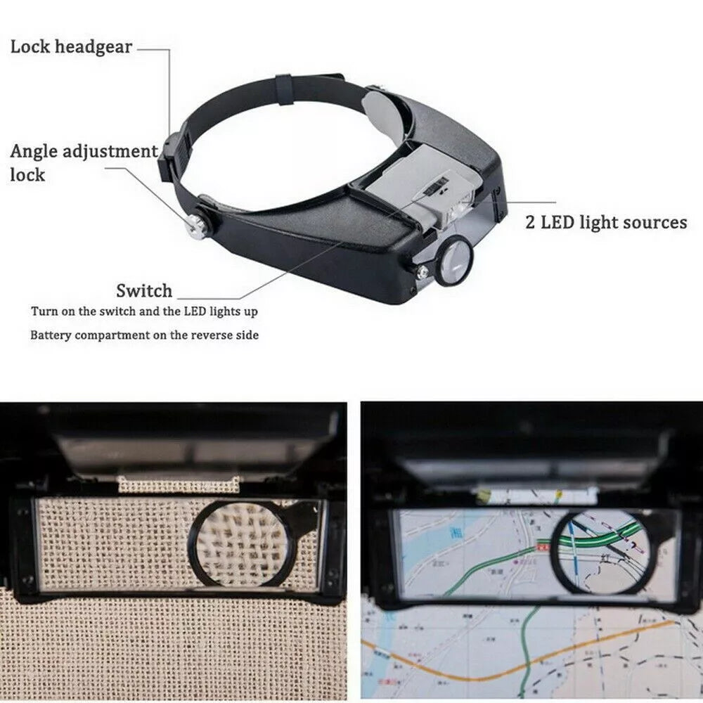 Juweliershoofd Hoofdband Vergrootglas LED Verlicht Vizier Vergrootglas Loep