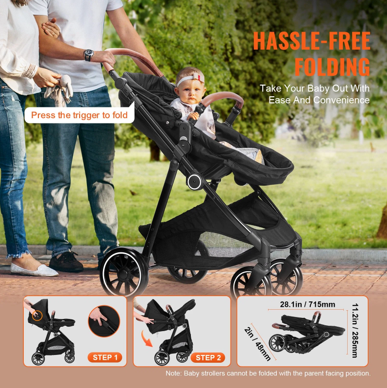Carbon Steel Newborn Stroller With Leg Cover And Mesh